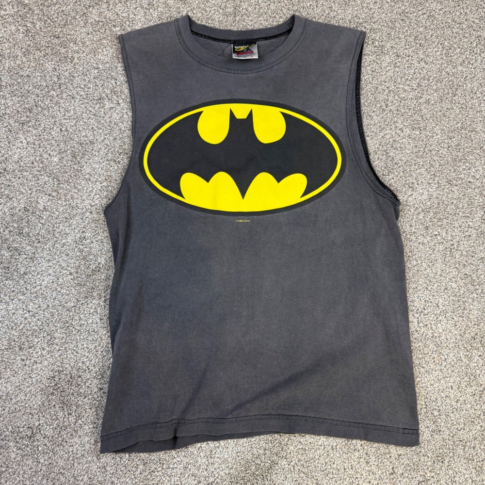 Vintage Batman Muscle Tee Alstyle AAA Faded Black Sleeveless Shirt Mens Medium